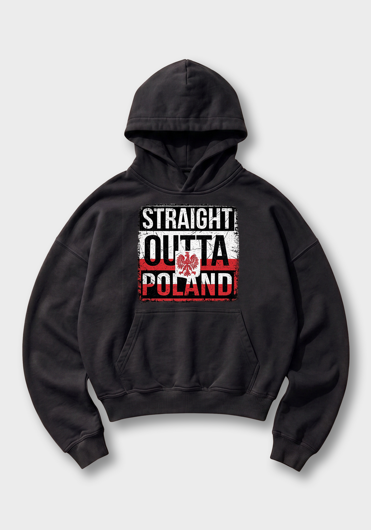 Straight Outta Poland Oversized Hoodie - Black Front (Designed)