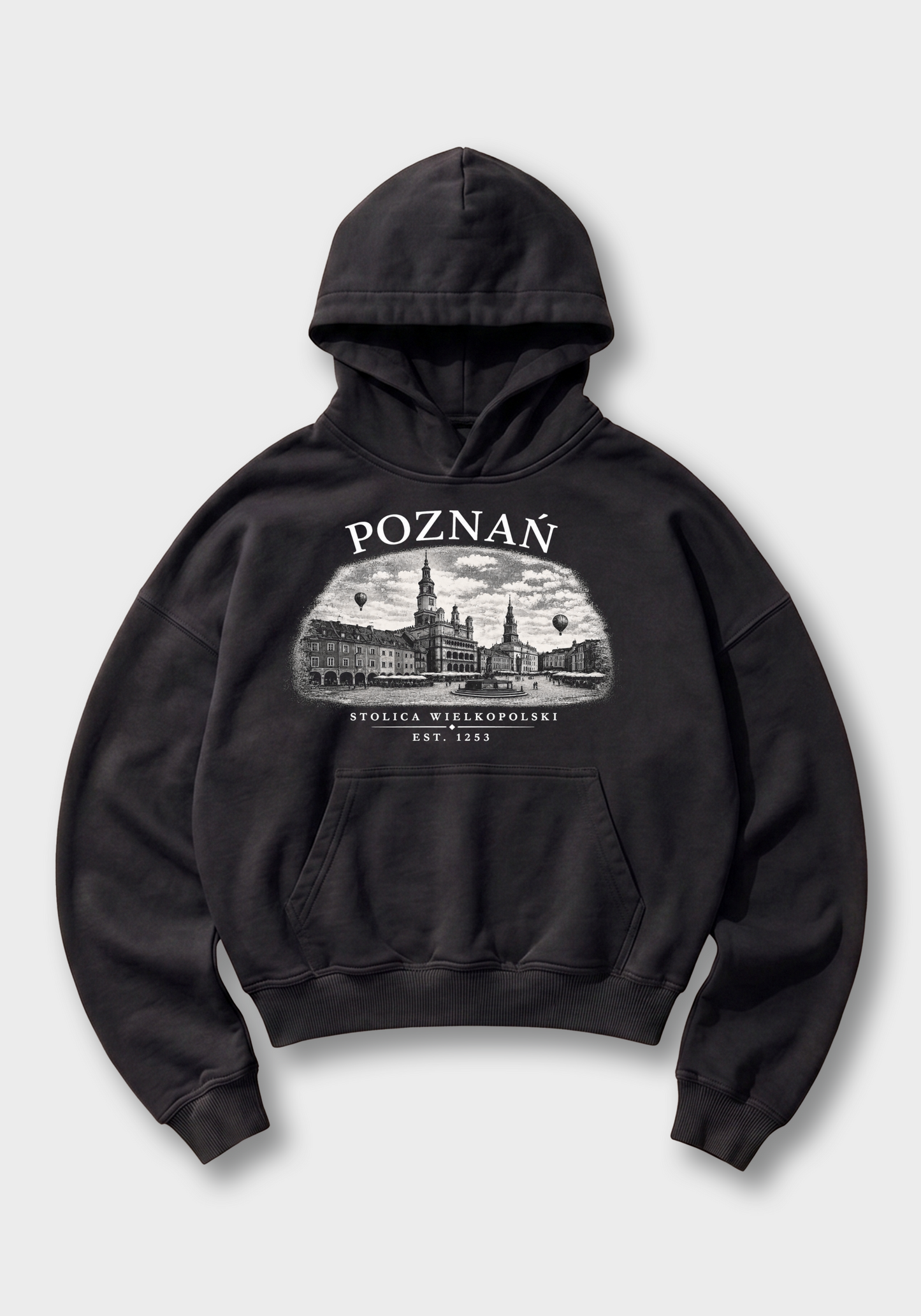 Poznań Oversized Hoodie - Black Front (Designed)