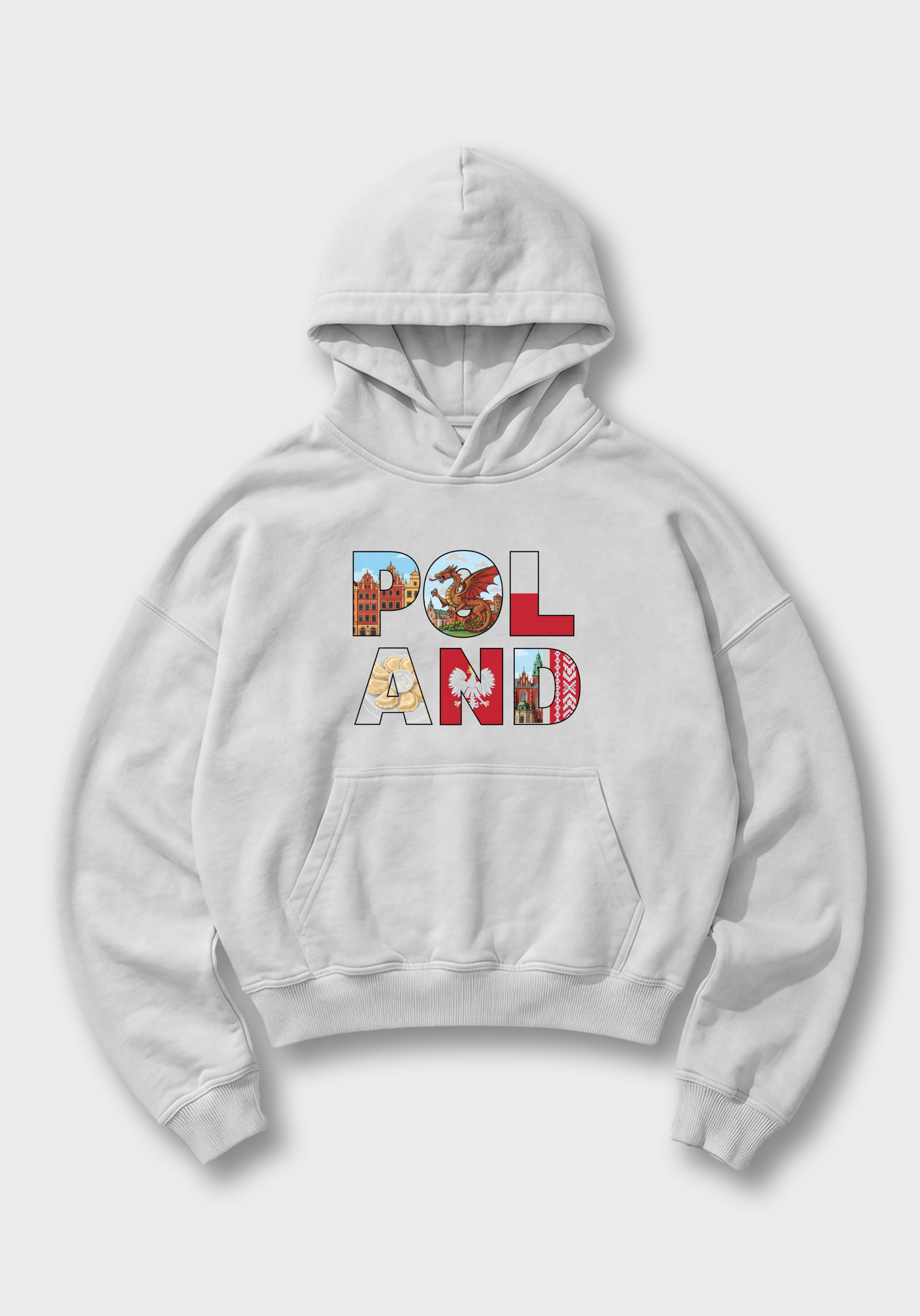 Poland Oversized Hoodie - White Front (Designed)