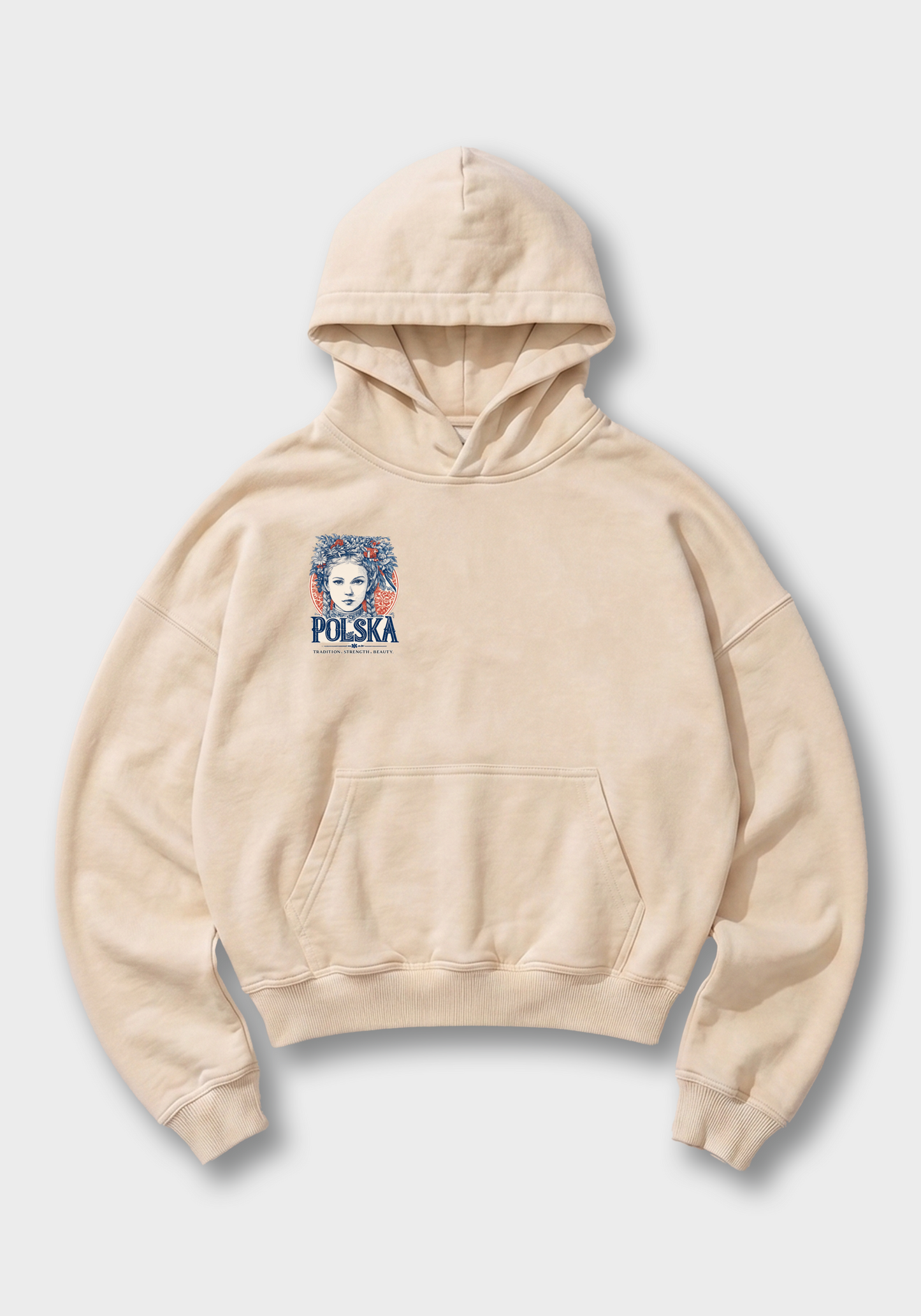 Tradition Girl Oversized Hoodie - Beige Front (Designed)