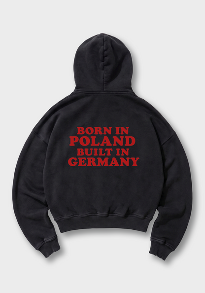 Born in Poland built in Germany Oversized Hoodie - Black Back (Designed)
