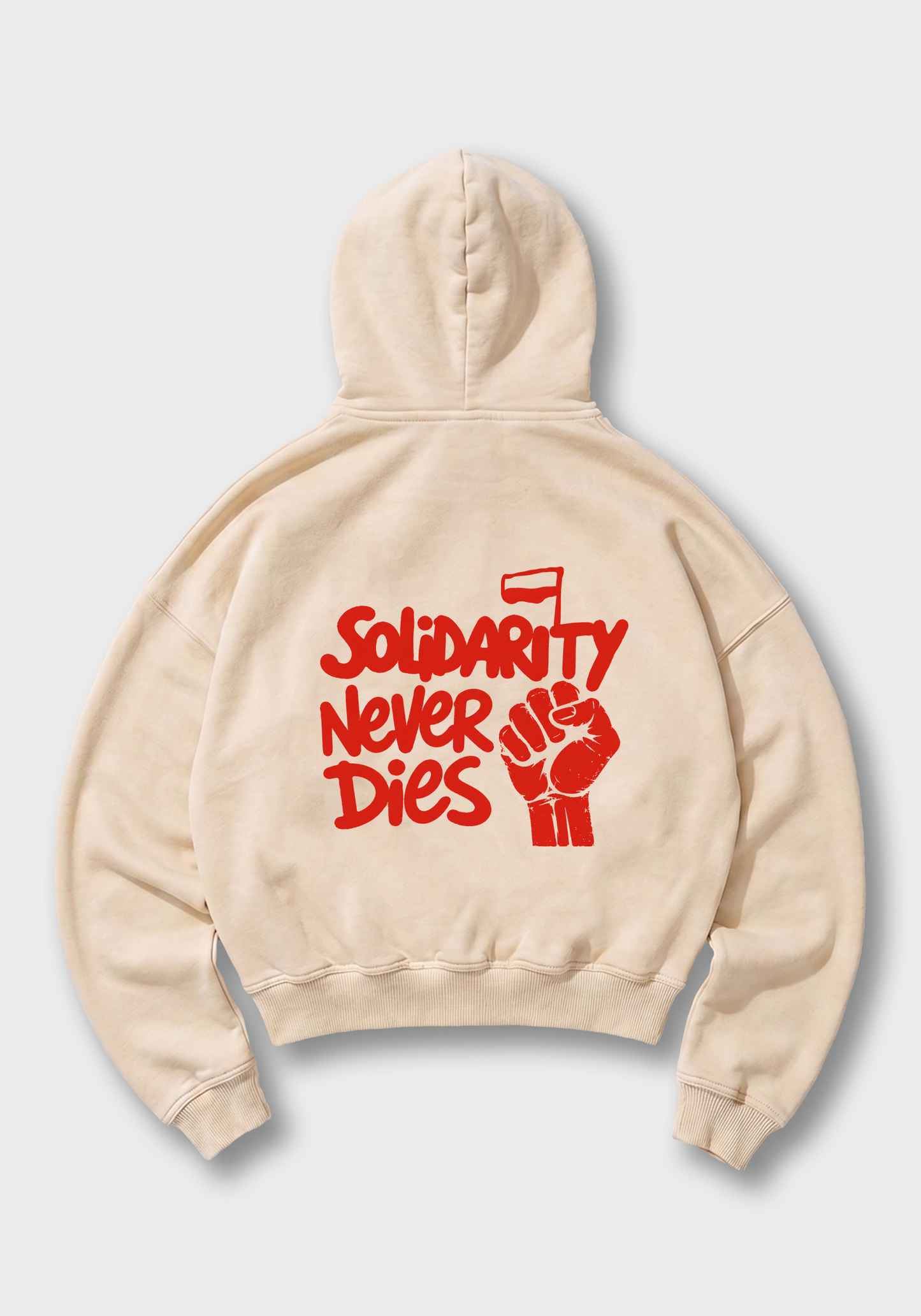 Solidarity never Dies Oversized Hoodie - Beige Back (Designed)