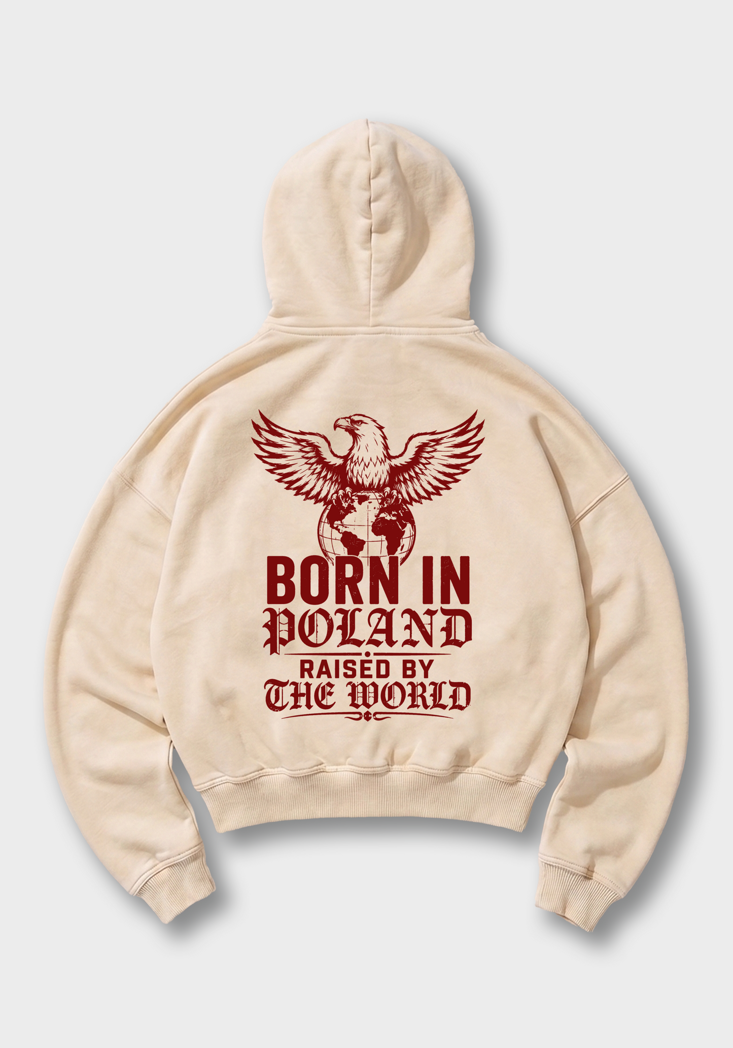 Born in Poland Oversized Hoodie - Beige Back (Designed)
