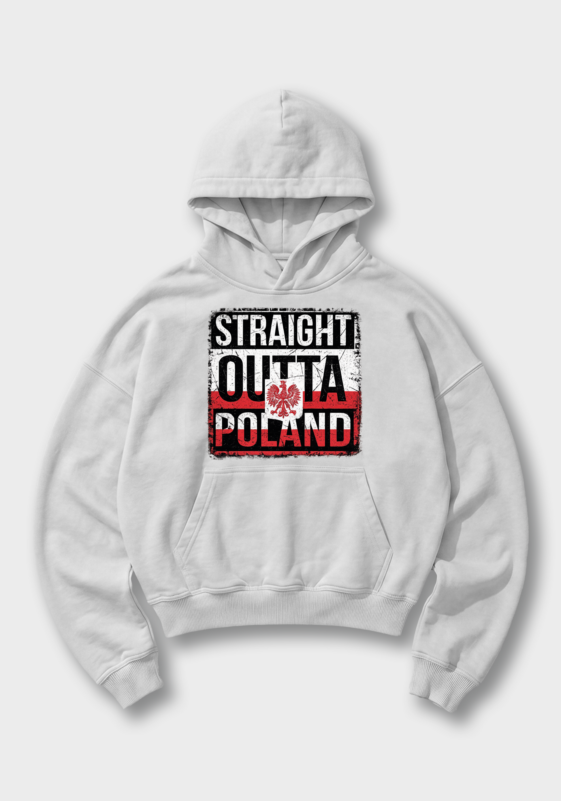 Straight Outta Poland Oversized Hoodie - White Front (Designed)