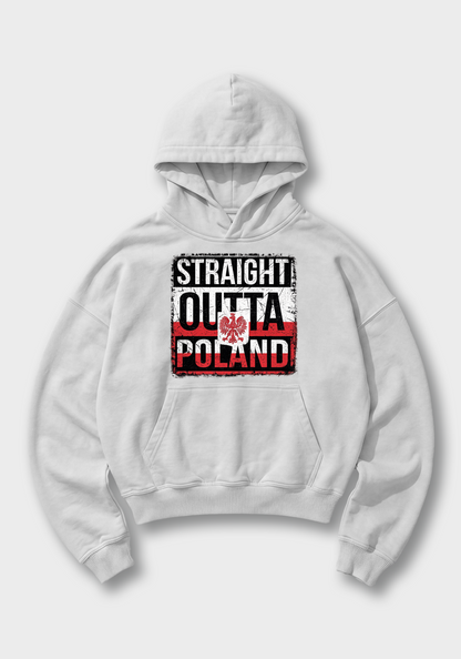 Straight Outta Poland Oversized Hoodie - White Front (Designed)