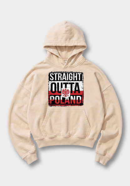 Straight Outta Poland Oversized Hoodie - Beige Front (Designed)