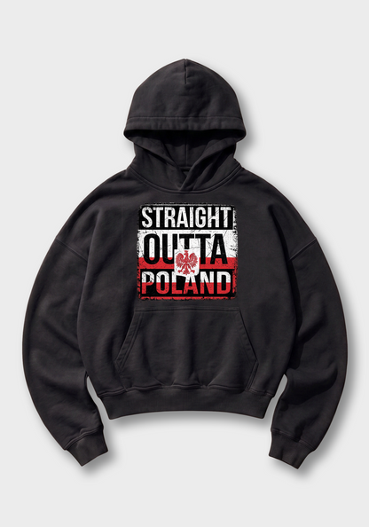 Straight Outta Poland Oversized Hoodie - Black Front (Designed)