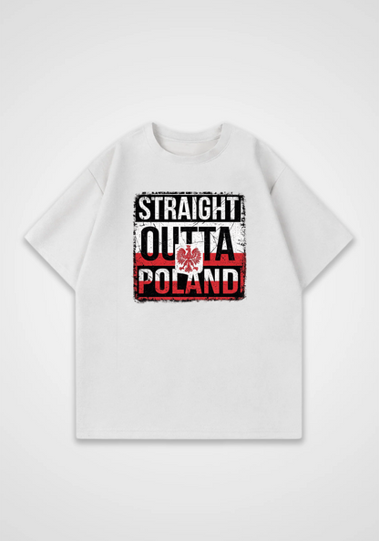 Straight Outta Poland Oversized Shirt - White Front (Designed)