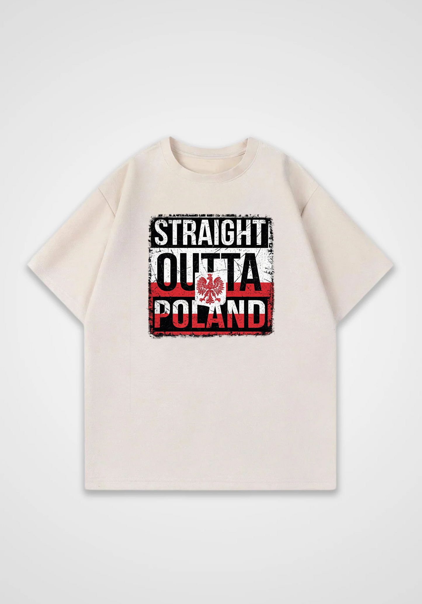 Straight Outta Poland Oversized Shirt - Beige Front (Designed)