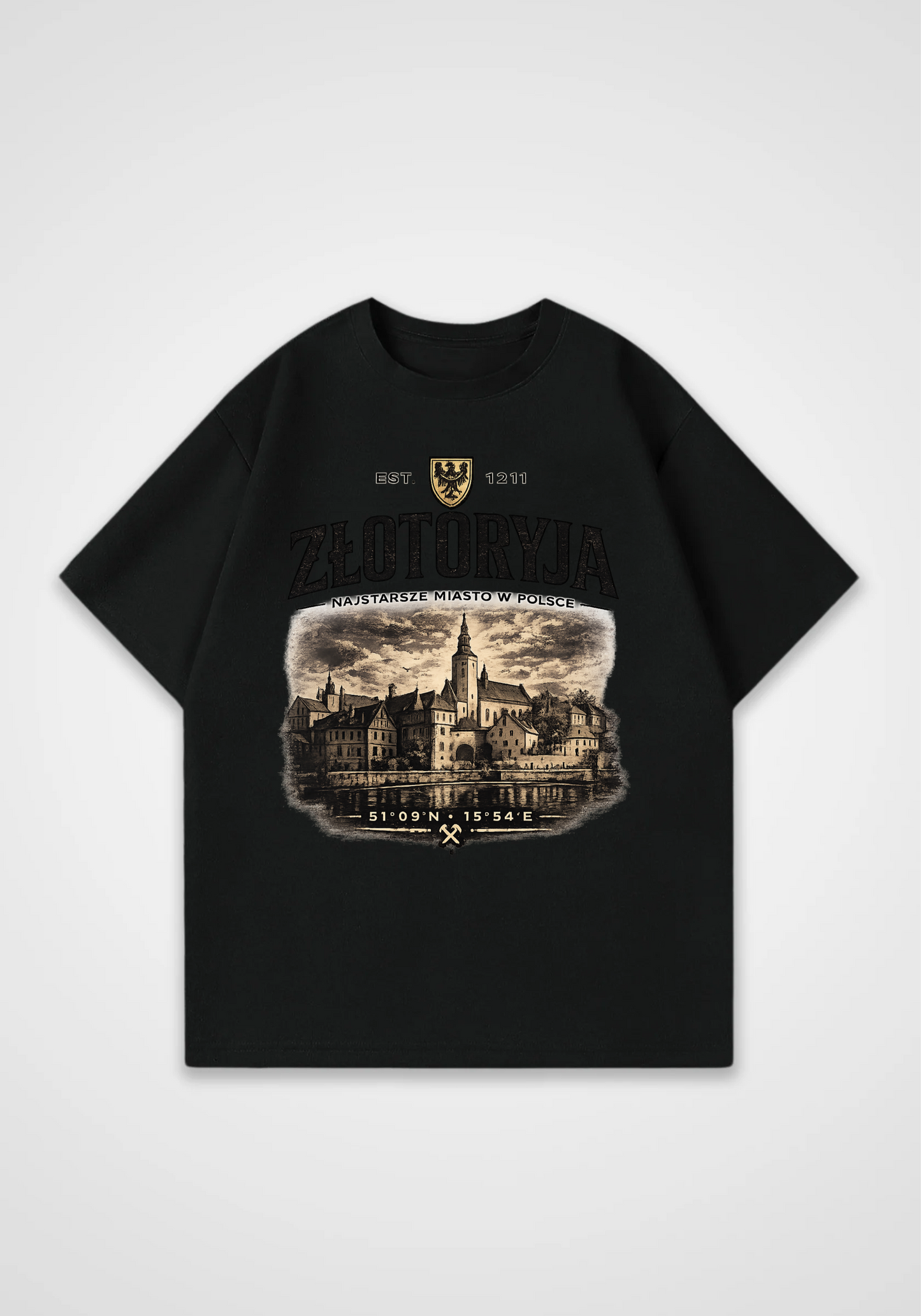 Złotoryja Oversized Shirt - Black Front (Designed)