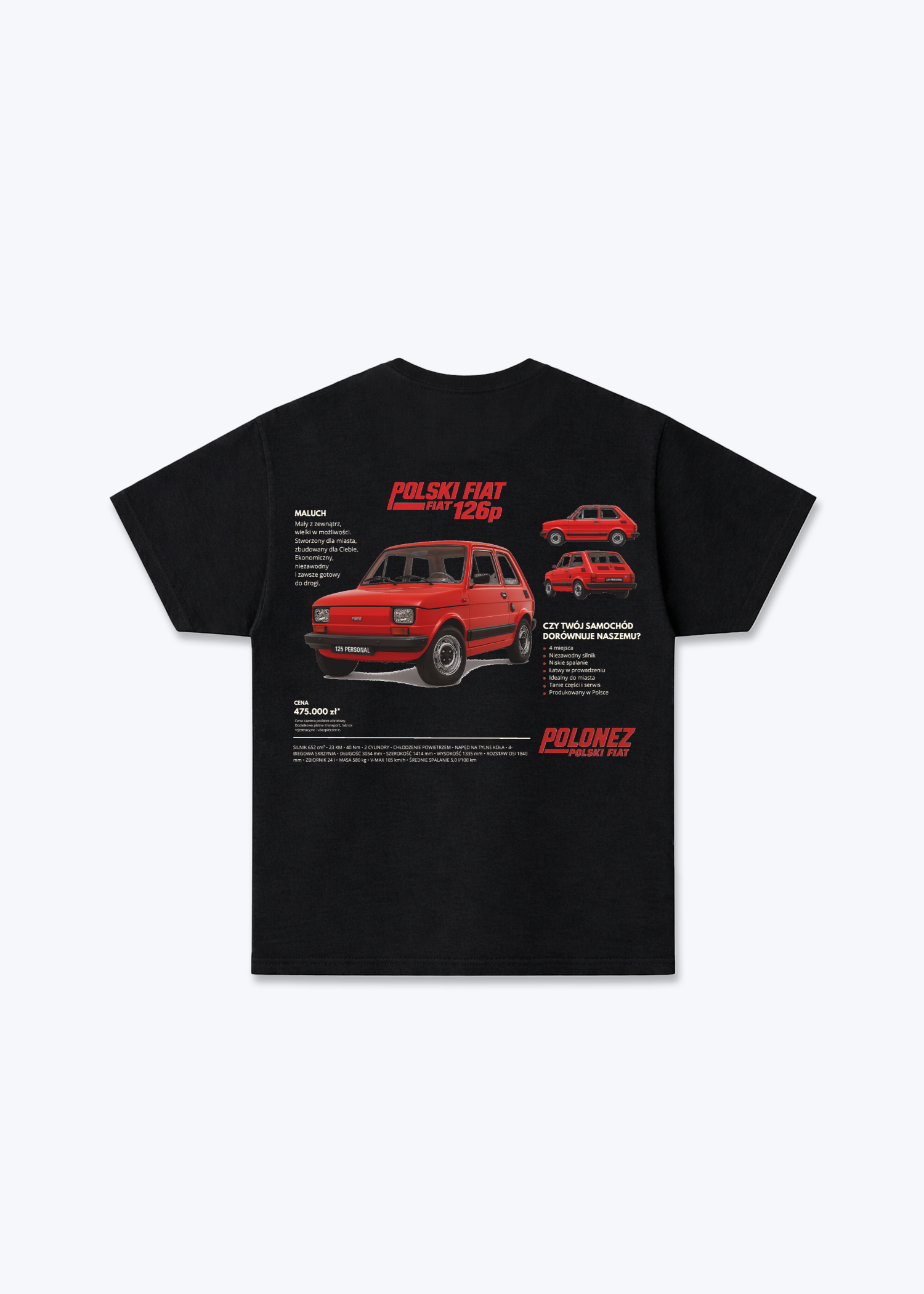 Fiat 126p Regular Shirt - Black Back (Designed)