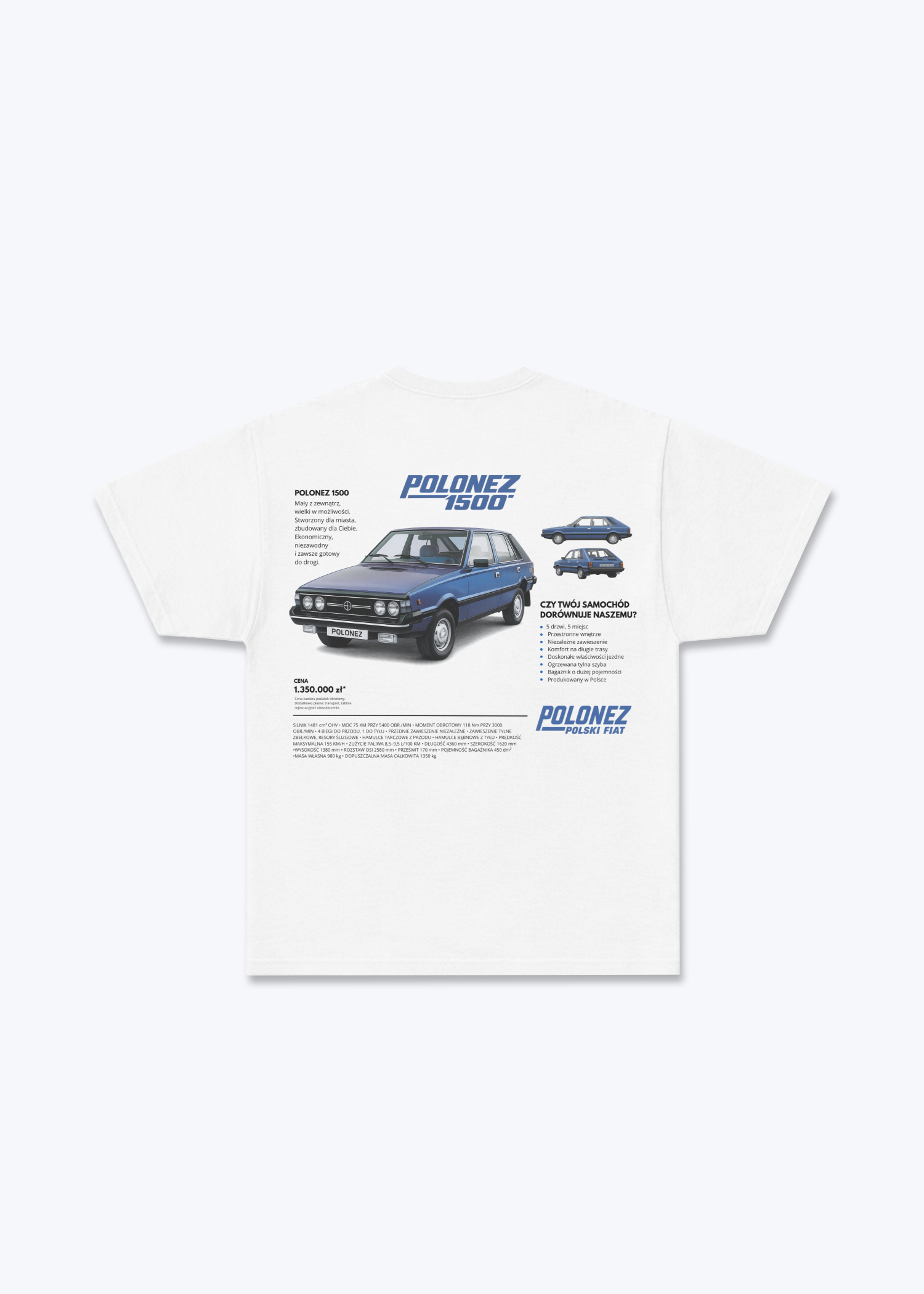Fiat 126p Regular Shirt - White Back (Designed)