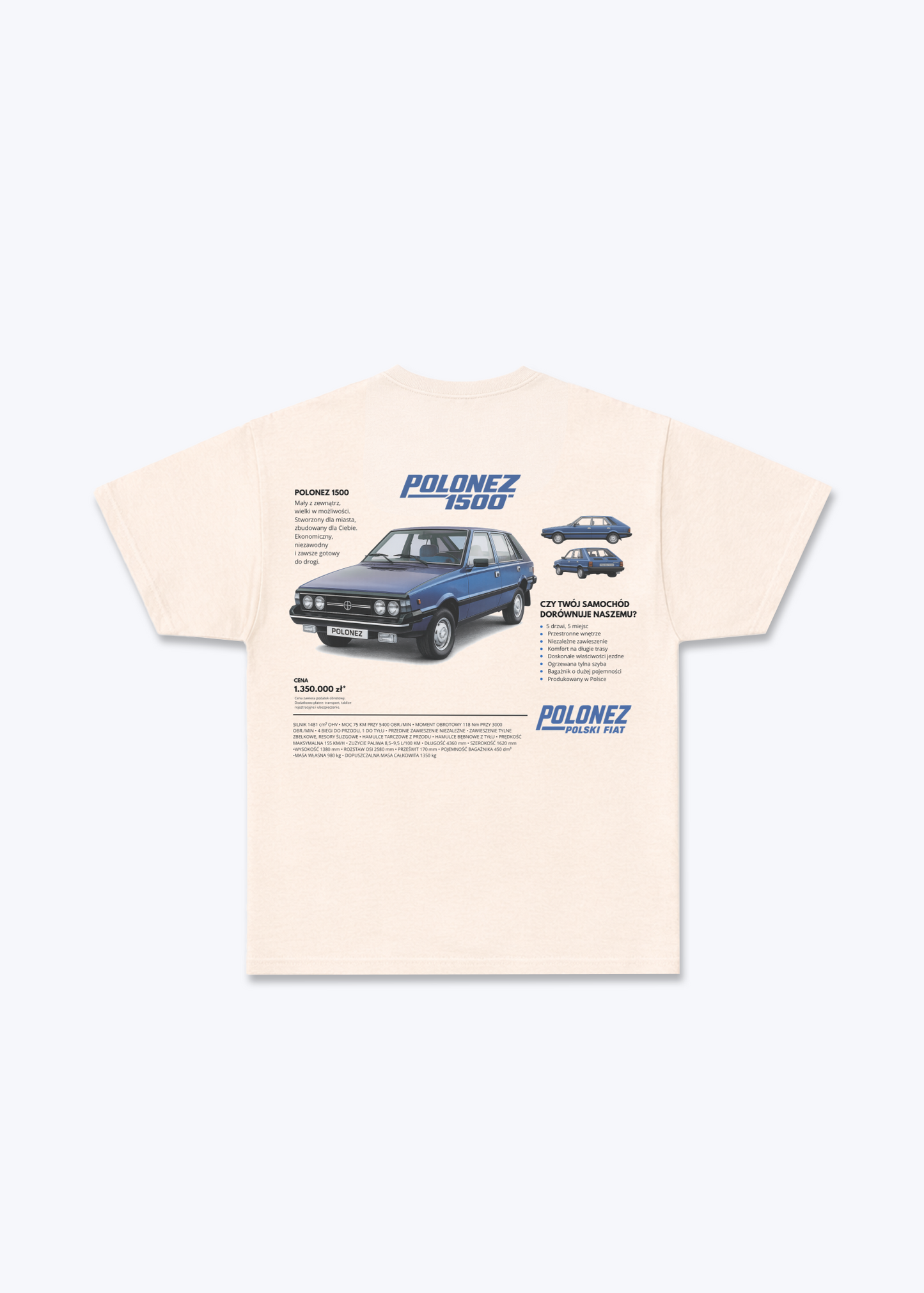 Fiat 126p Regular Shirt - Beige Back (Designed)