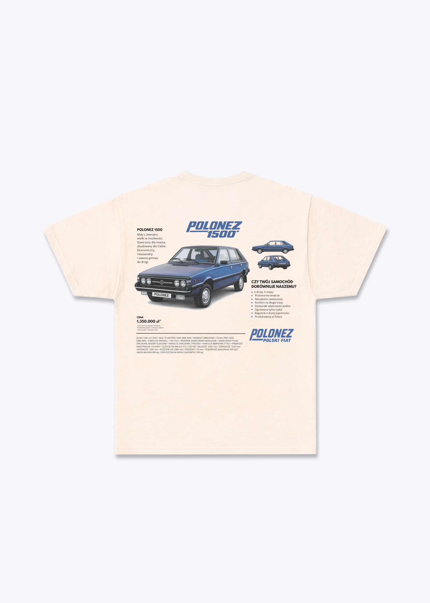 Fiat 126p Regular Shirt - Beige Back (Designed)