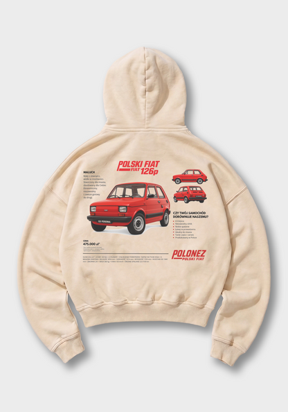 Fiat 126p Oversized Hoodie - Beige Back (Designed)
