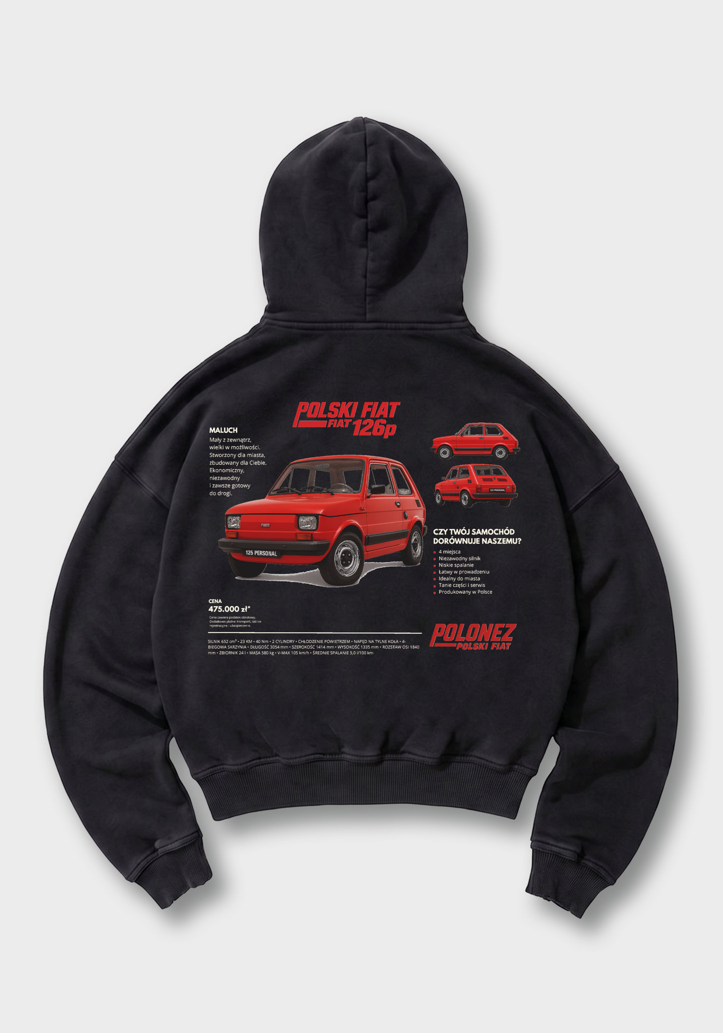 Fiat 126p Oversized Hoodie - Black Back (Designed)