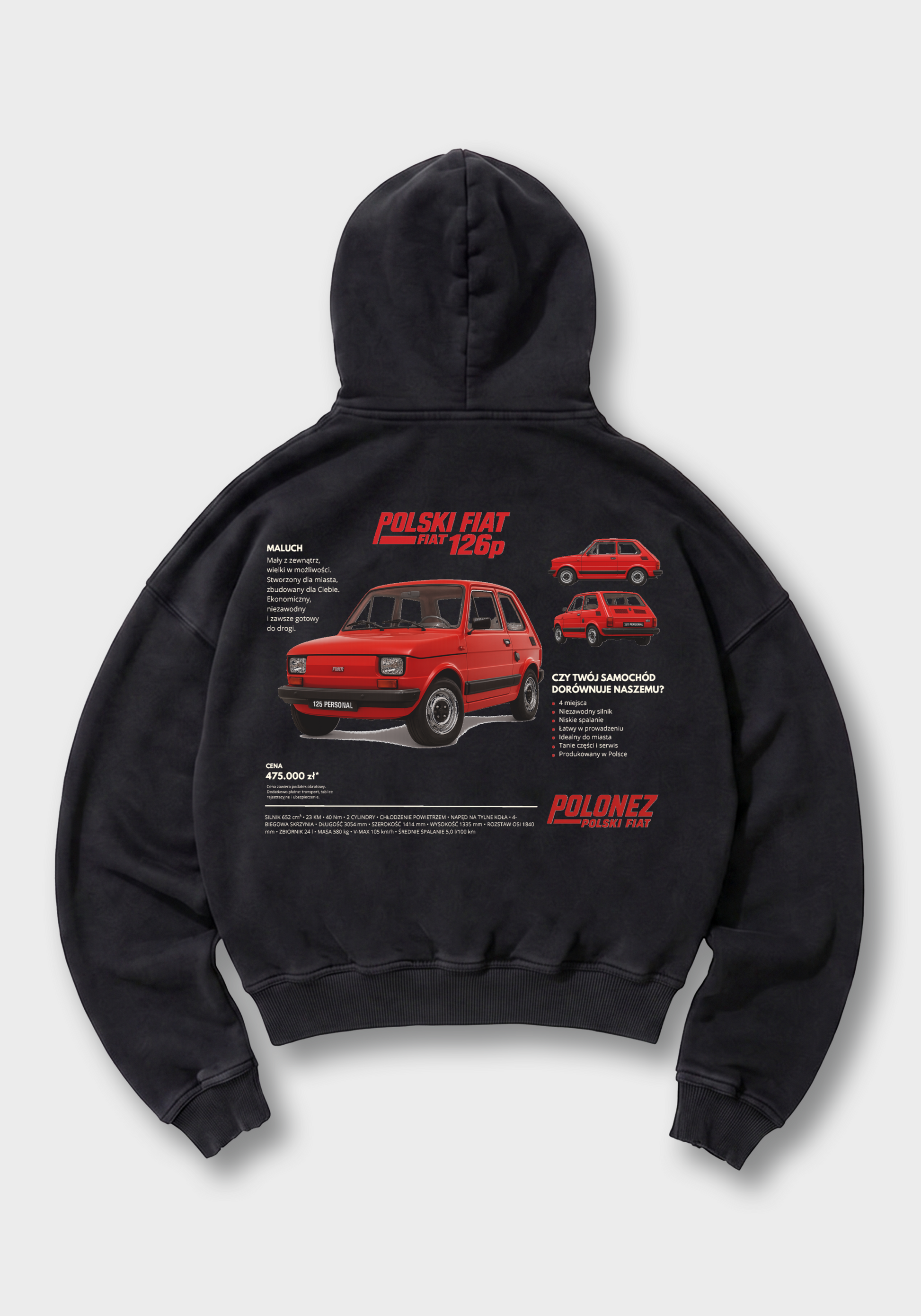 Fiat 126p Oversized Hoodie - Black Back (Designed)