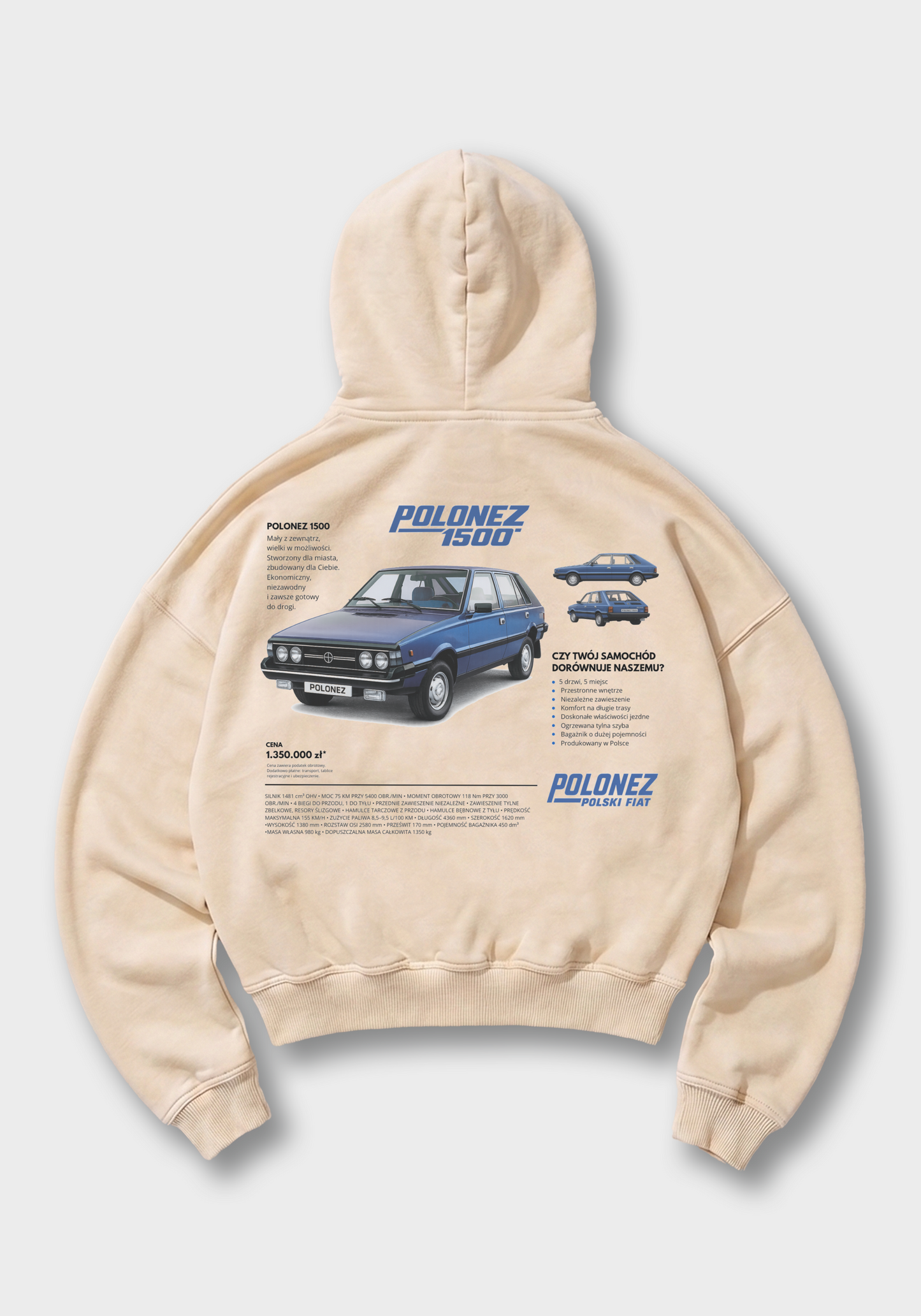 Polonez Oversized Hoodie - Beige Back (Designed)