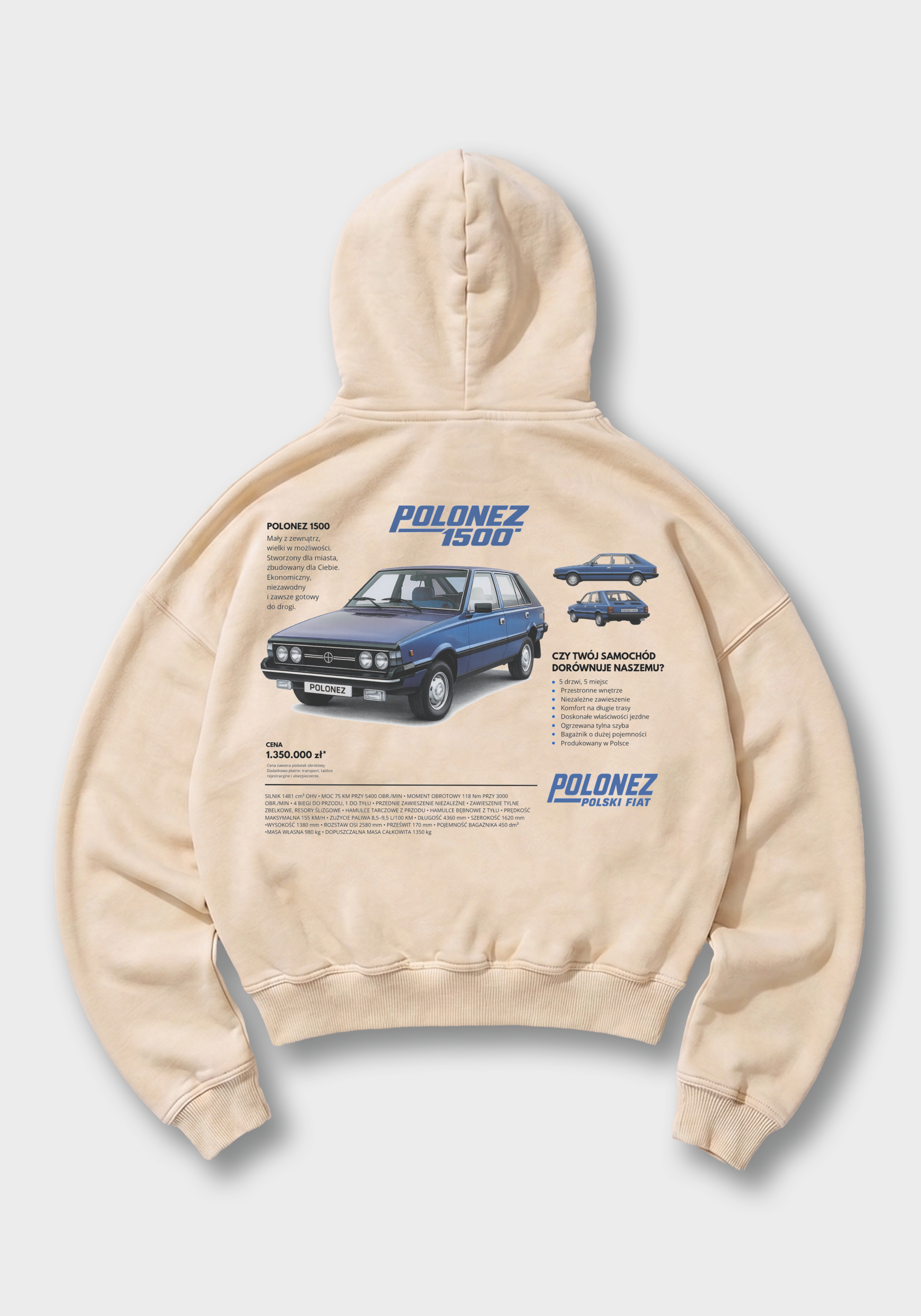 Polonez Oversized Hoodie - Beige Back (Designed)