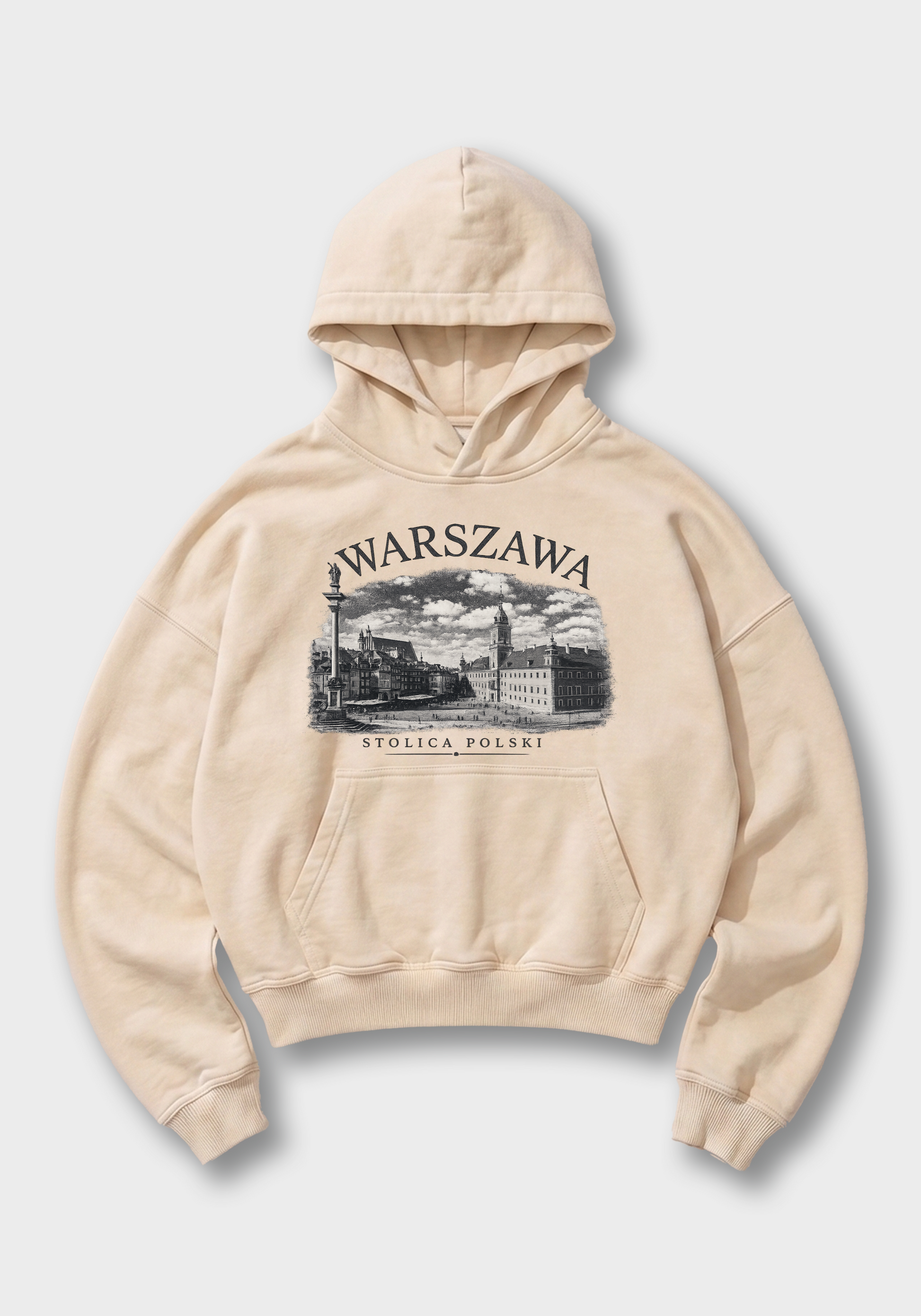 Warszawa Oversized Hoodie - Beige Front (Designed)