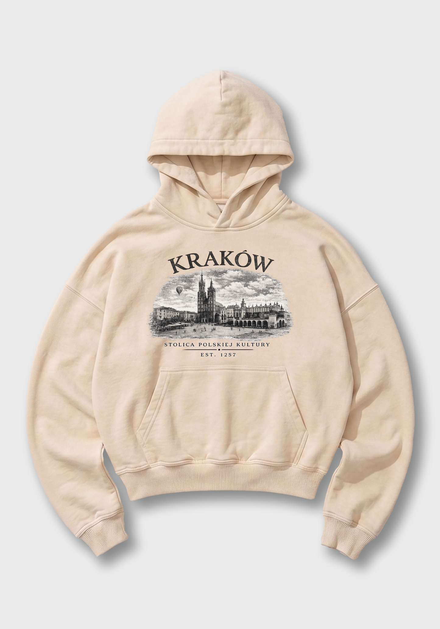 Kraków Oversized Hoodie - Beige Front (Designed)