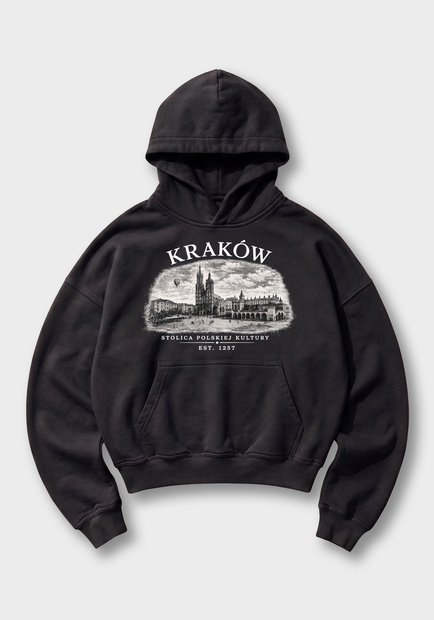 Kraków Oversized Hoodie - Black Front (Designed)