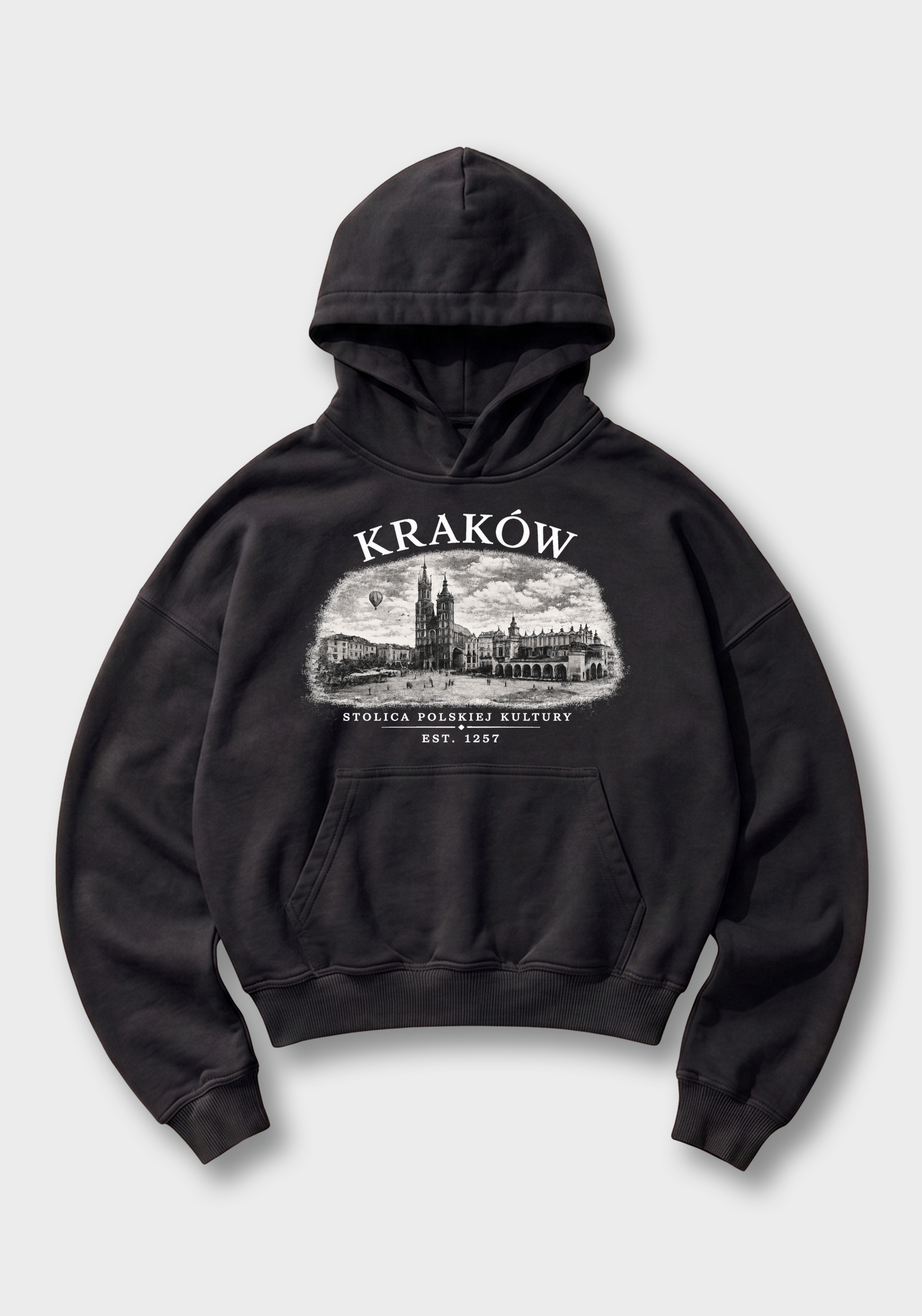 Kraków Oversized Hoodie - Black Front (Designed)