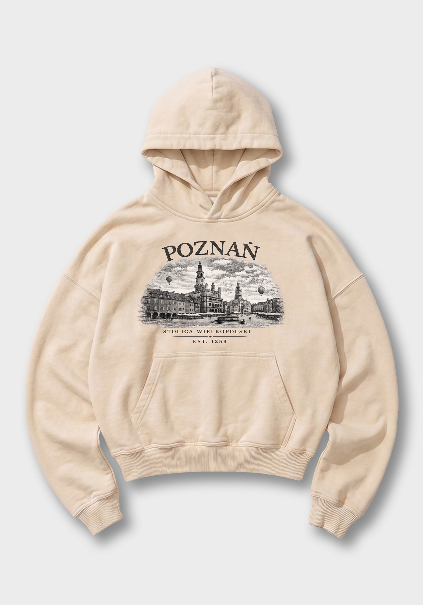 Poznań Oversized Hoodie - Beige Front (Designed)