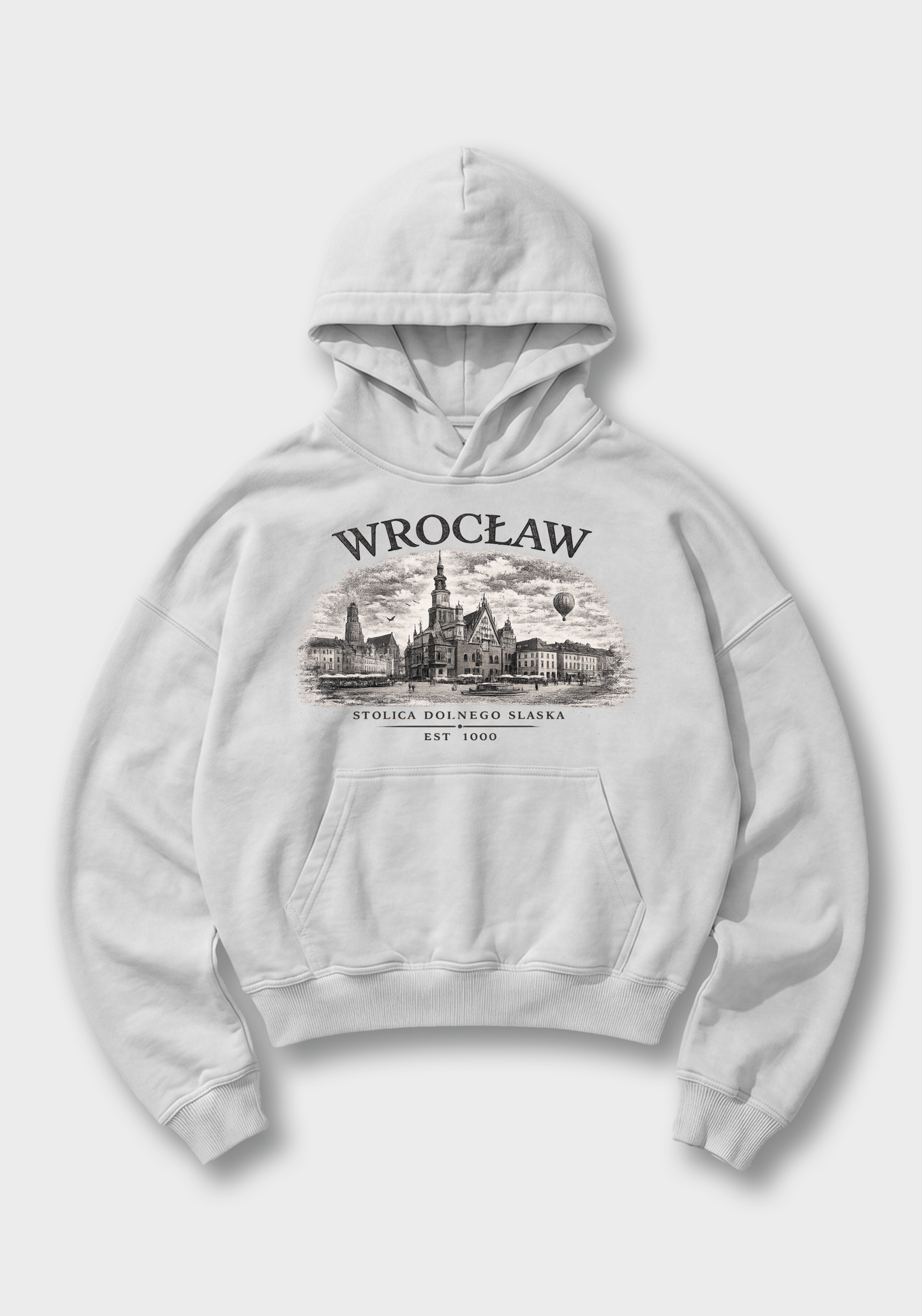 Wrocław Oversized Hoodie - White Front (Designed)