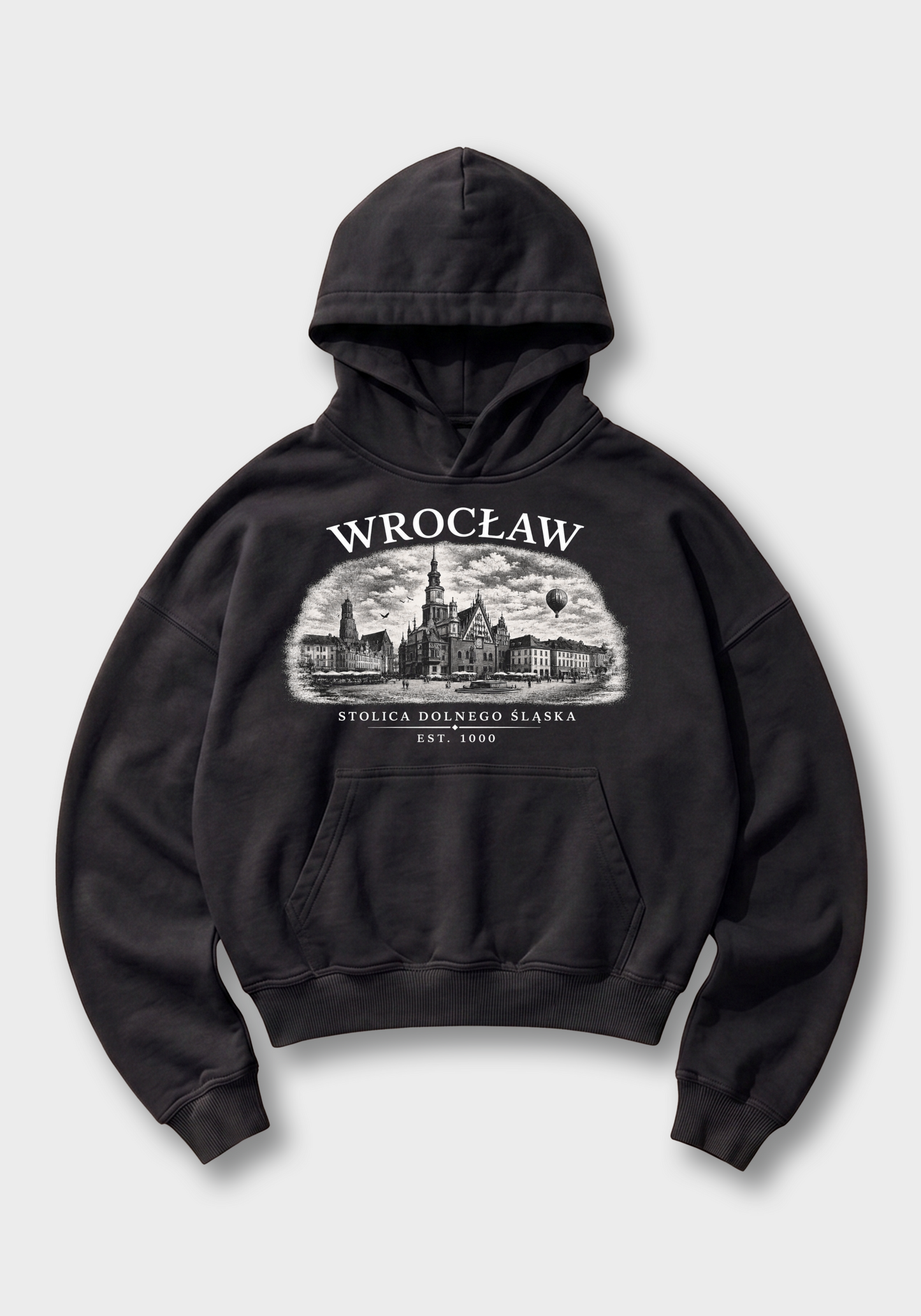 Wrocław Oversized Hoodie - Black Front (Designed)