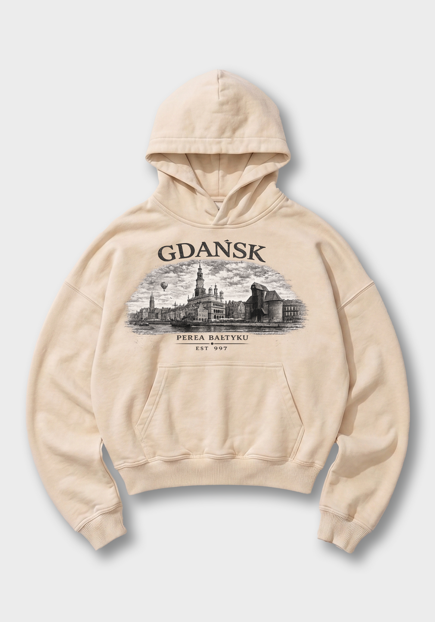 Gdańsk Oversized Hoodie - Beige Front (Designed)