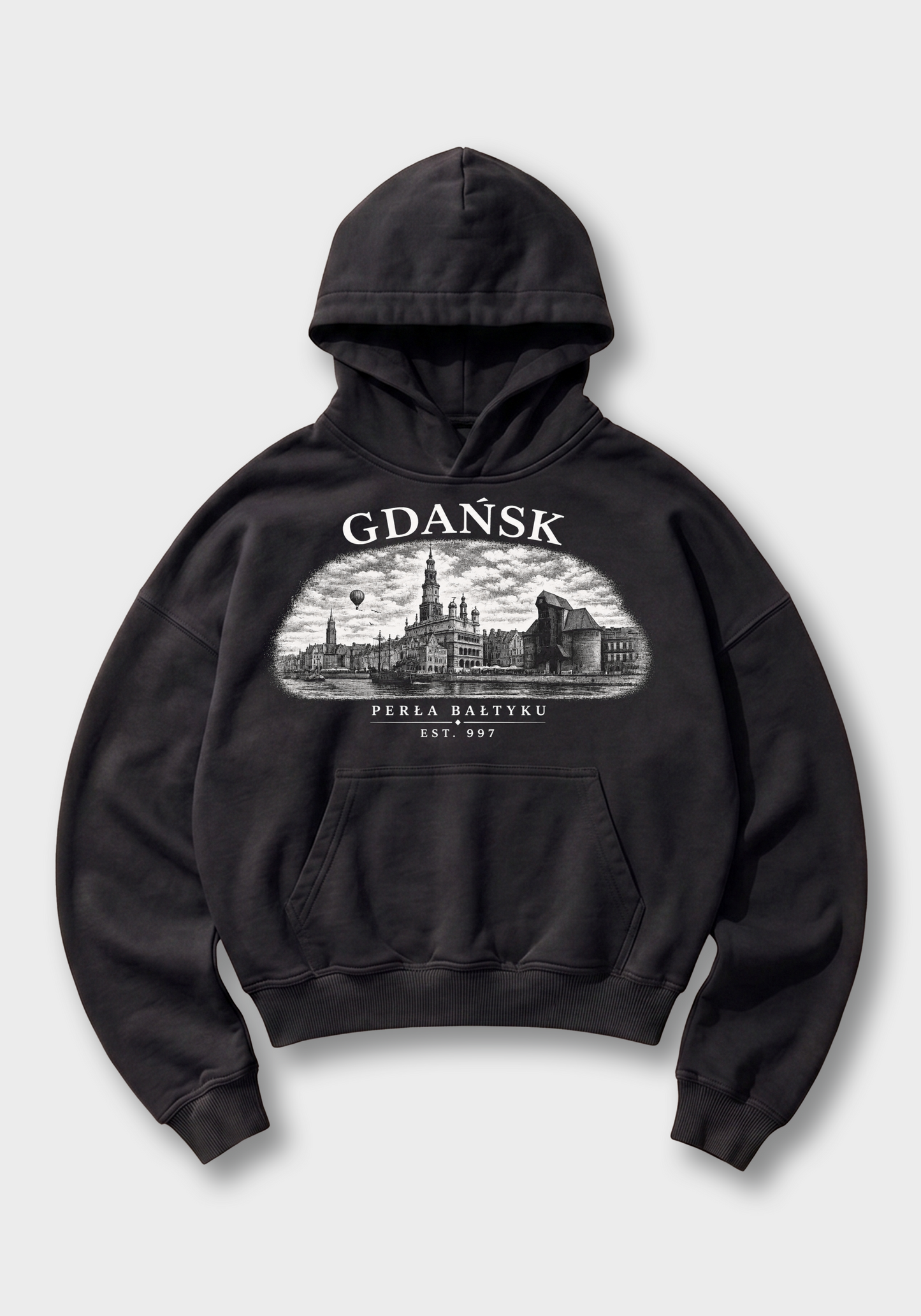 Gdańsk Oversized Hoodie - Black Front (Designed)