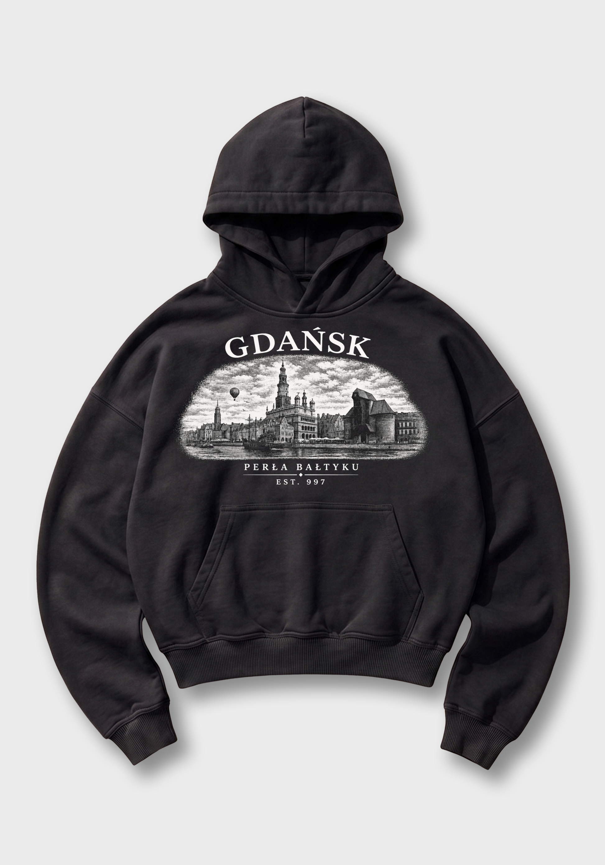 Gdańsk Oversized Hoodie - Black Front (Designed)
