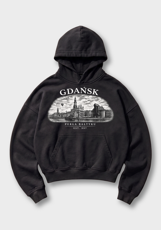 Gdańsk Oversized Hoodie - Black Front (Designed)