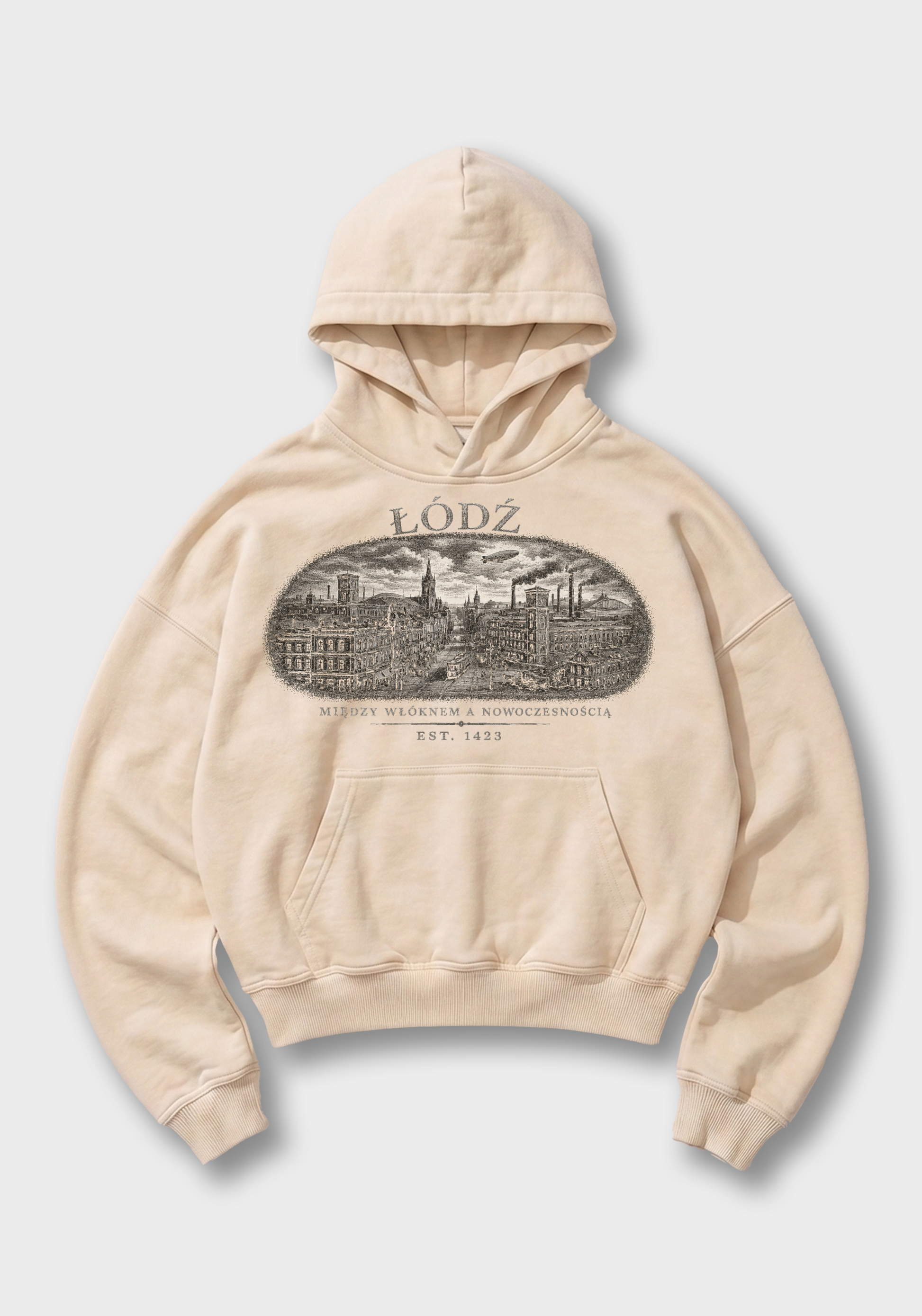 Łódź Oversized Hoodie - Beige Front (Designed)