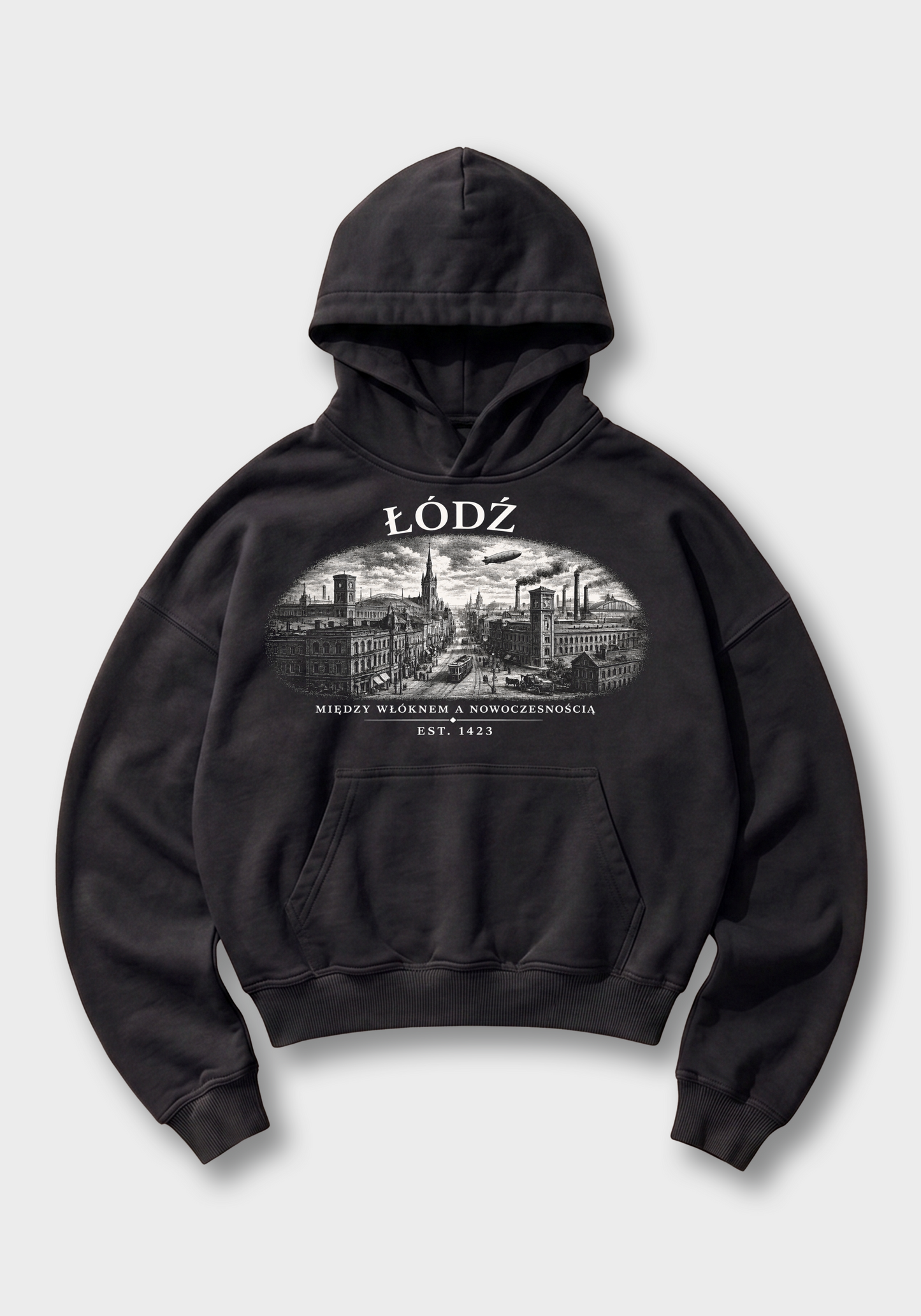 Łódź Oversized Hoodie - Black Front (Designed)