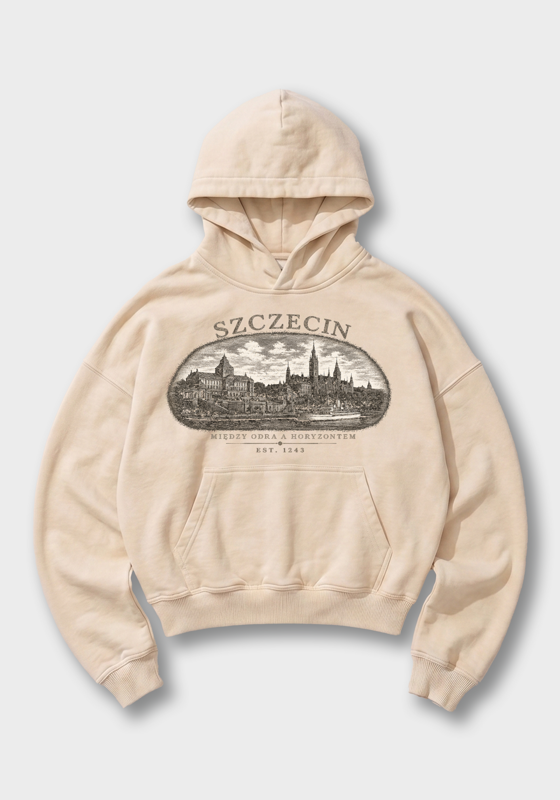 Szczecin Oversized Hoodie - Beige Front (Designed)