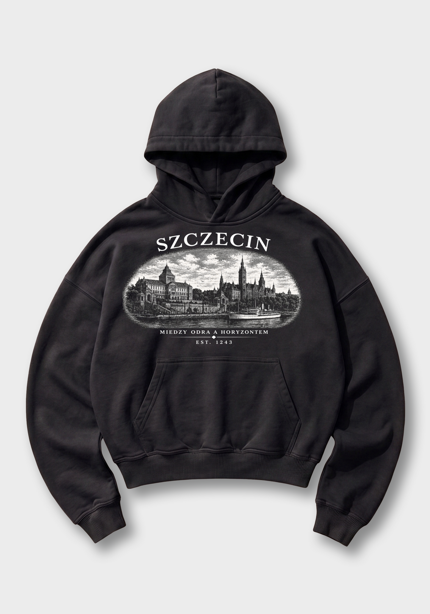 Szczecin Oversized Hoodie - Black Front (Designed)