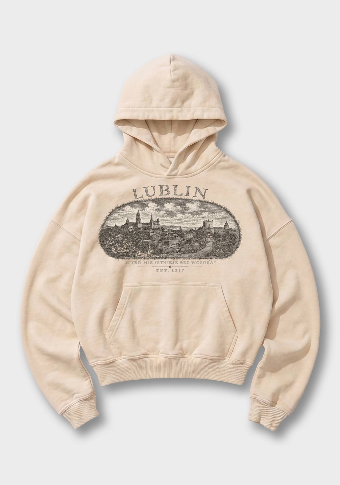 Lublin Oversized Hoodie - Beige Front (Designed)