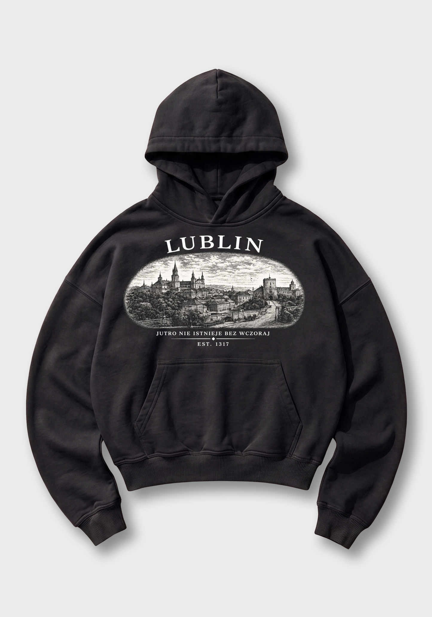 Lublin Oversized Hoodie - Black Front (Designed)