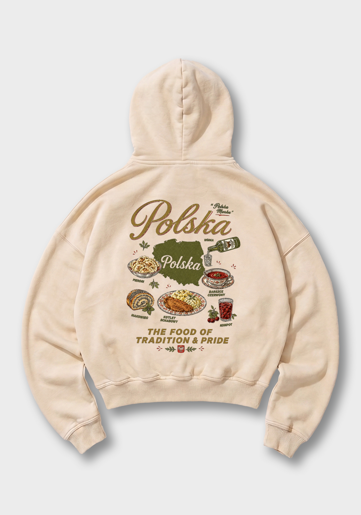 Polskie Potrawy Oversized Hoodie - Beige Back (Designed)