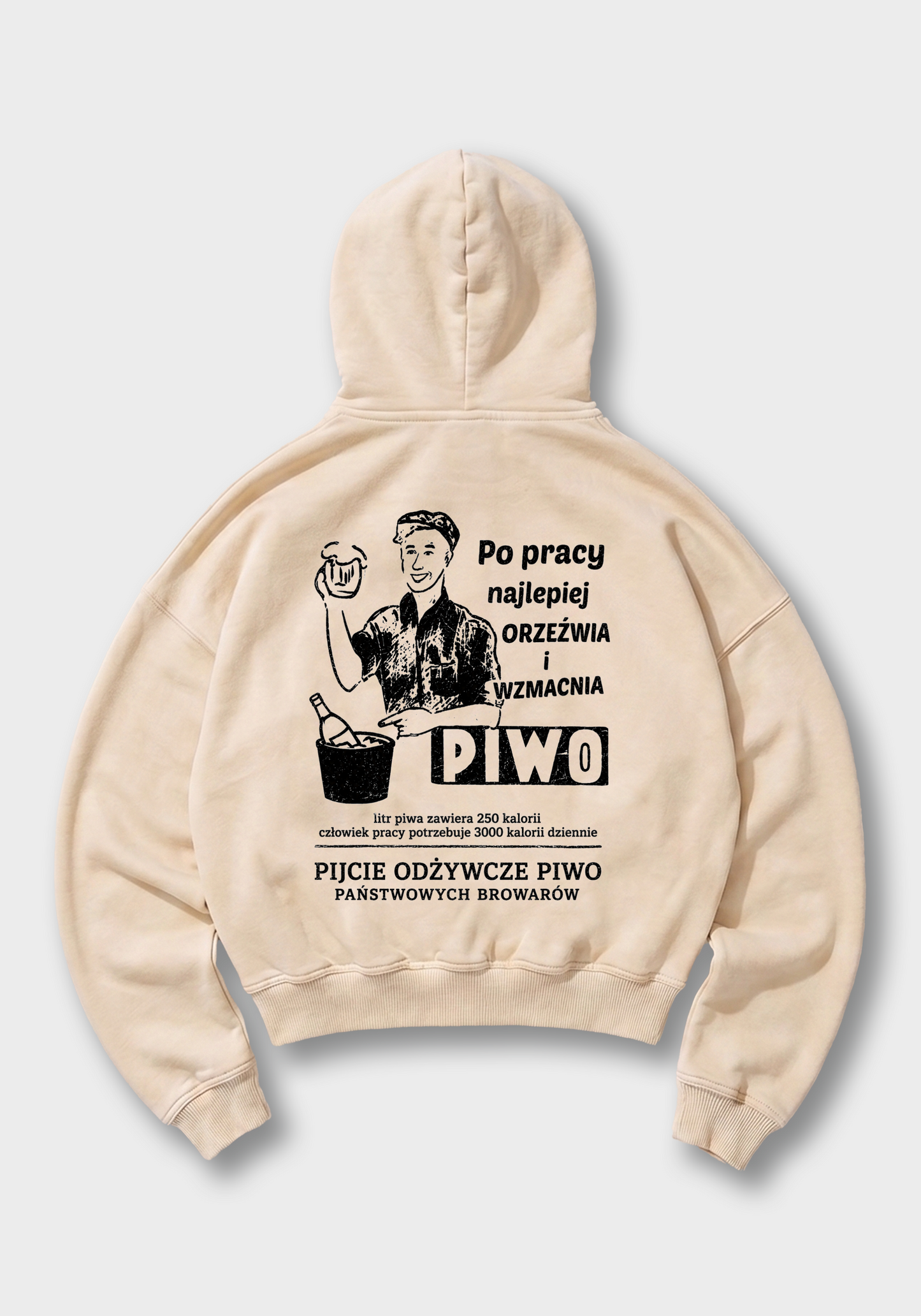 Piwo Oversized Hoodie - Beige Back (Designed)