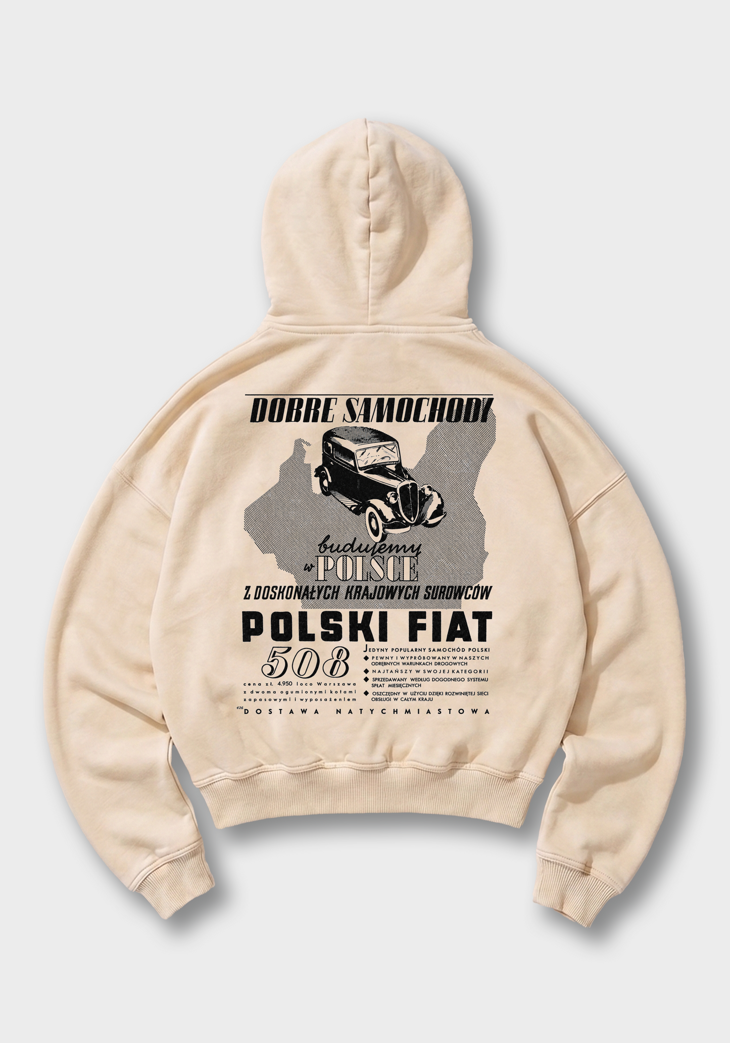 Dobre Samochody Oversized Hoodie - Beige Back (Designed)