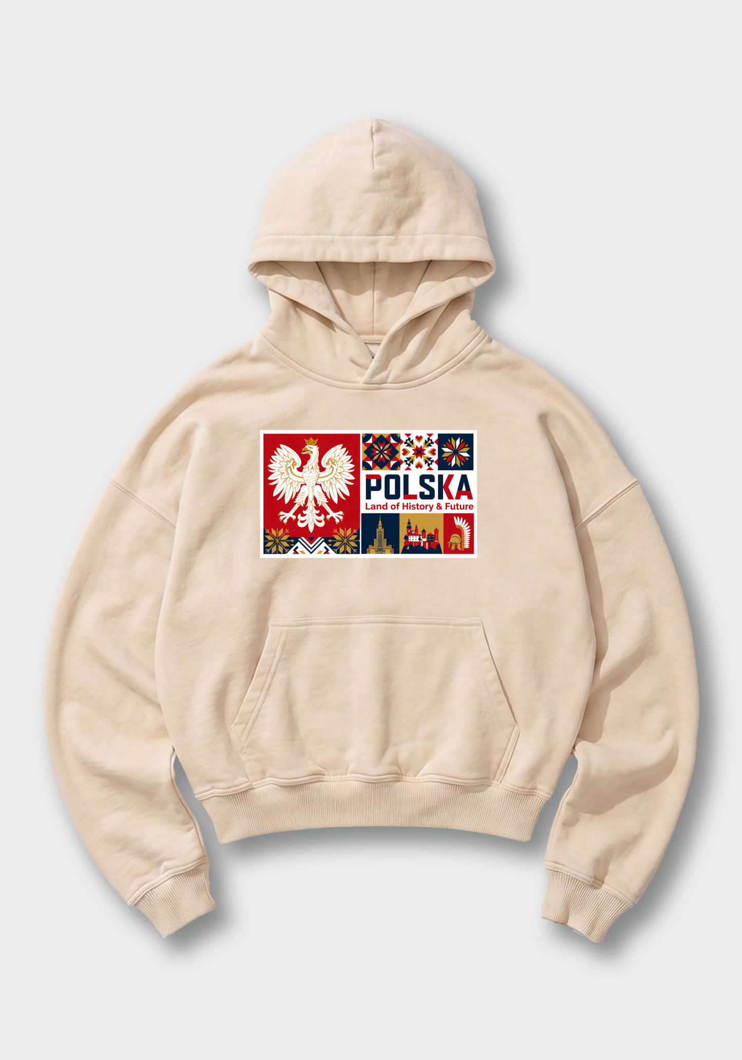 Land of Honor and Future Oversized Hoodie - Beige Front (Designed)
