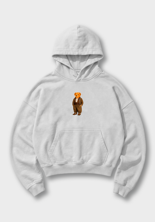 Miś Wojtek Oversized Hoodie - White Front (Designed)