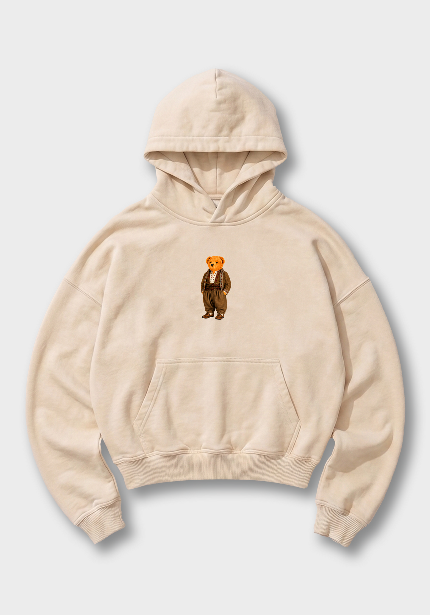 Miś Wojtek Oversized Hoodie - Beige Front (Designed)