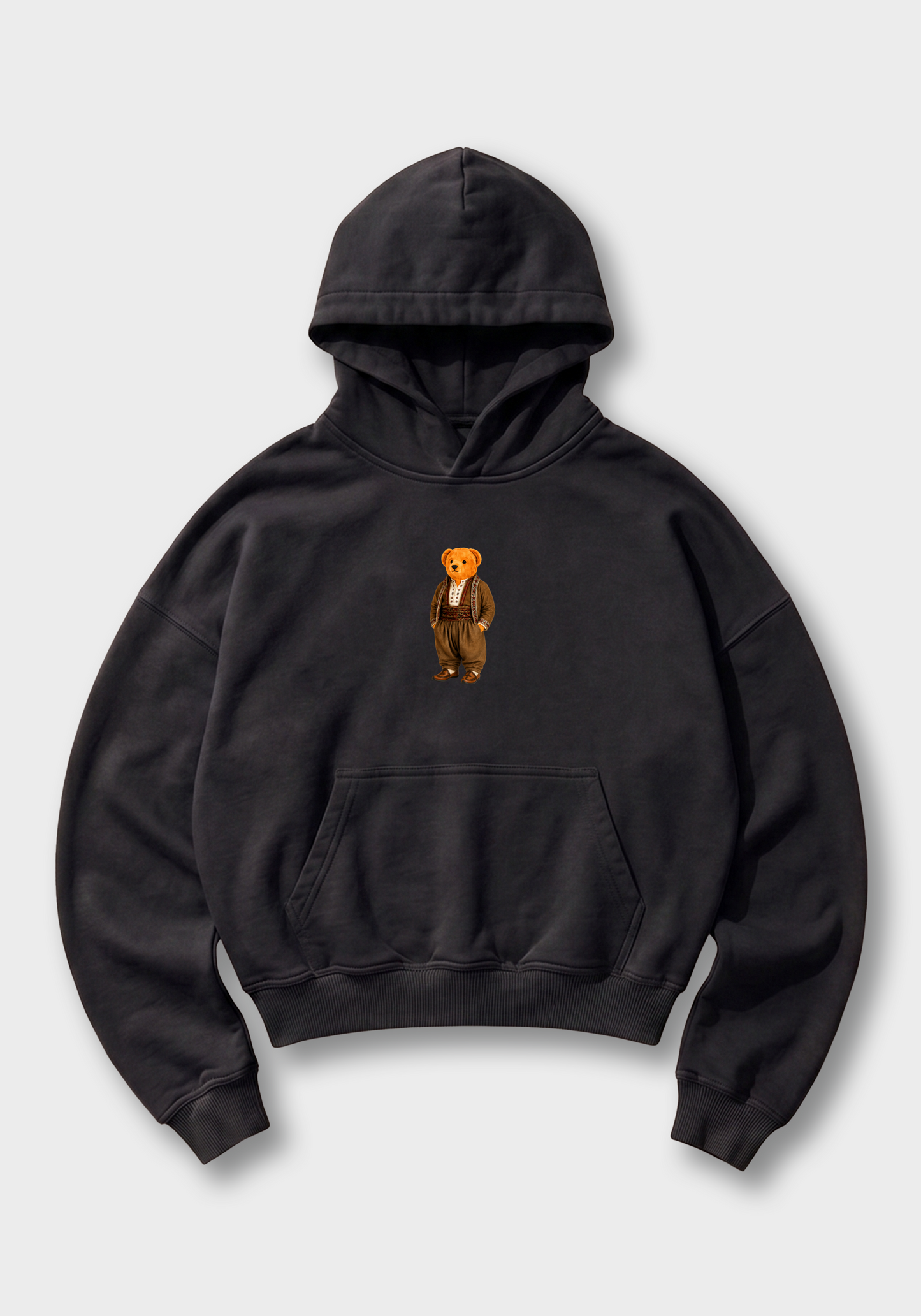 Miś Wojtek Oversized Hoodie - Black Front (Designed)