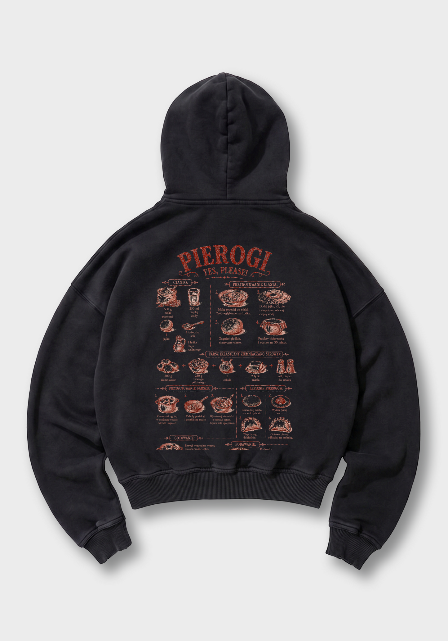 Pierogi Przepis Oversized Hoodie - Black Back (Designed)