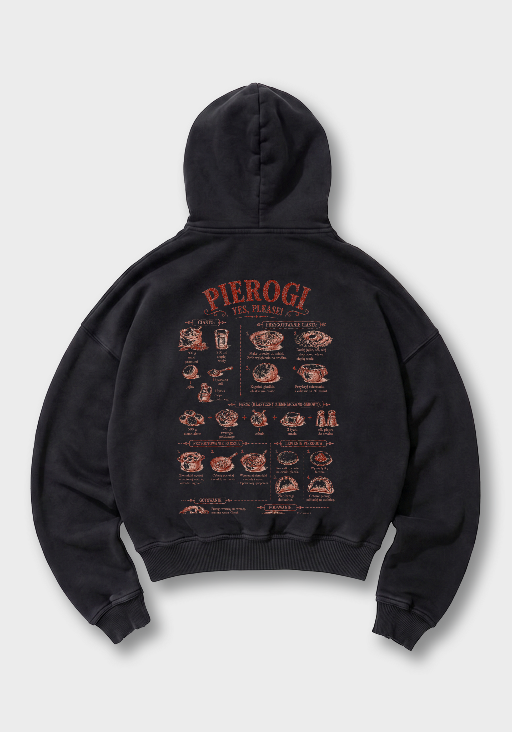 Pierogi Przepis Oversized Hoodie - Black Back (Designed)