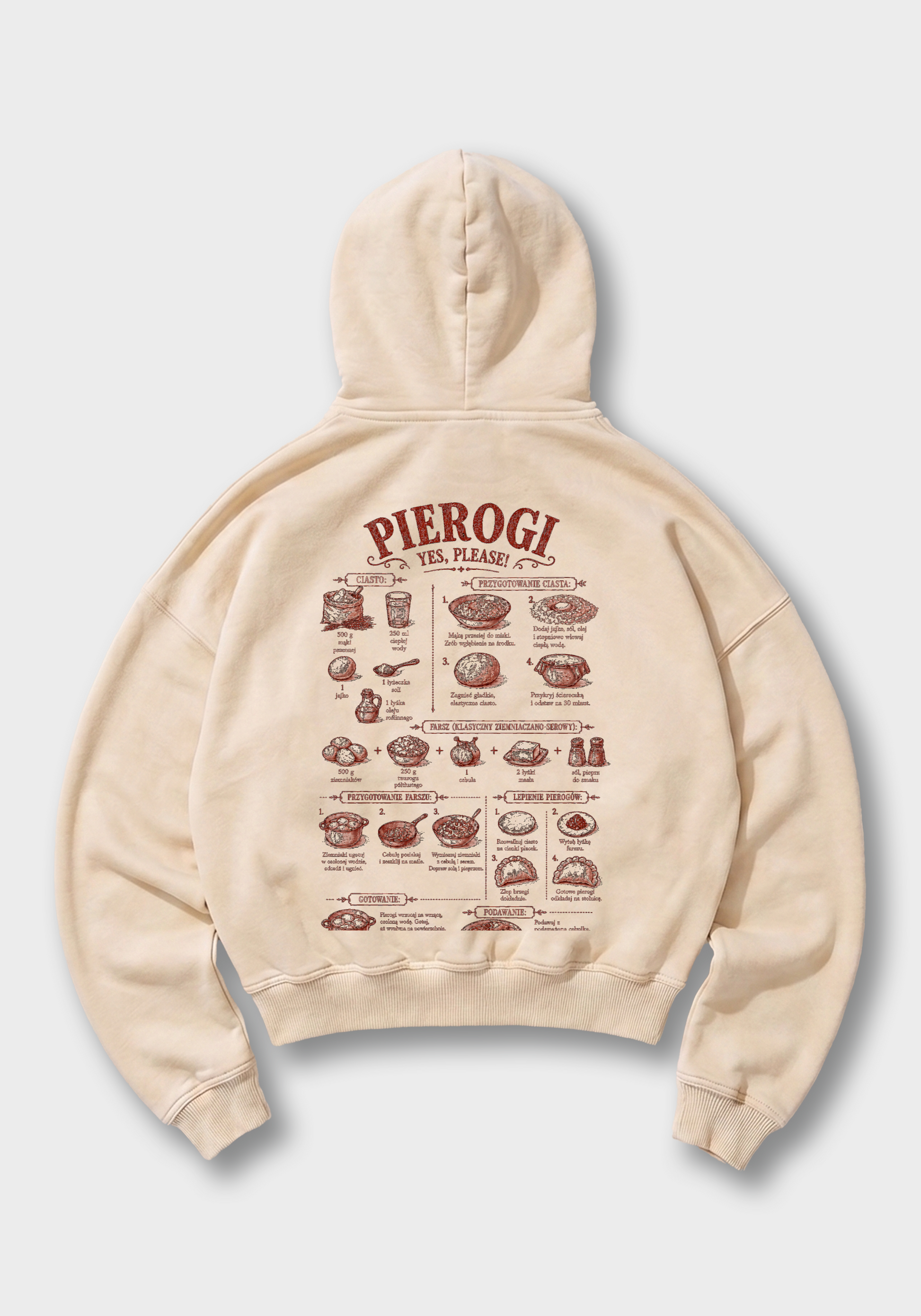 Pierogi Przepis Oversized Hoodie - Beige Back (Designed)